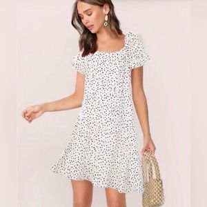 Brand new LOFT puff sleeve polka dot flare hemmed dress